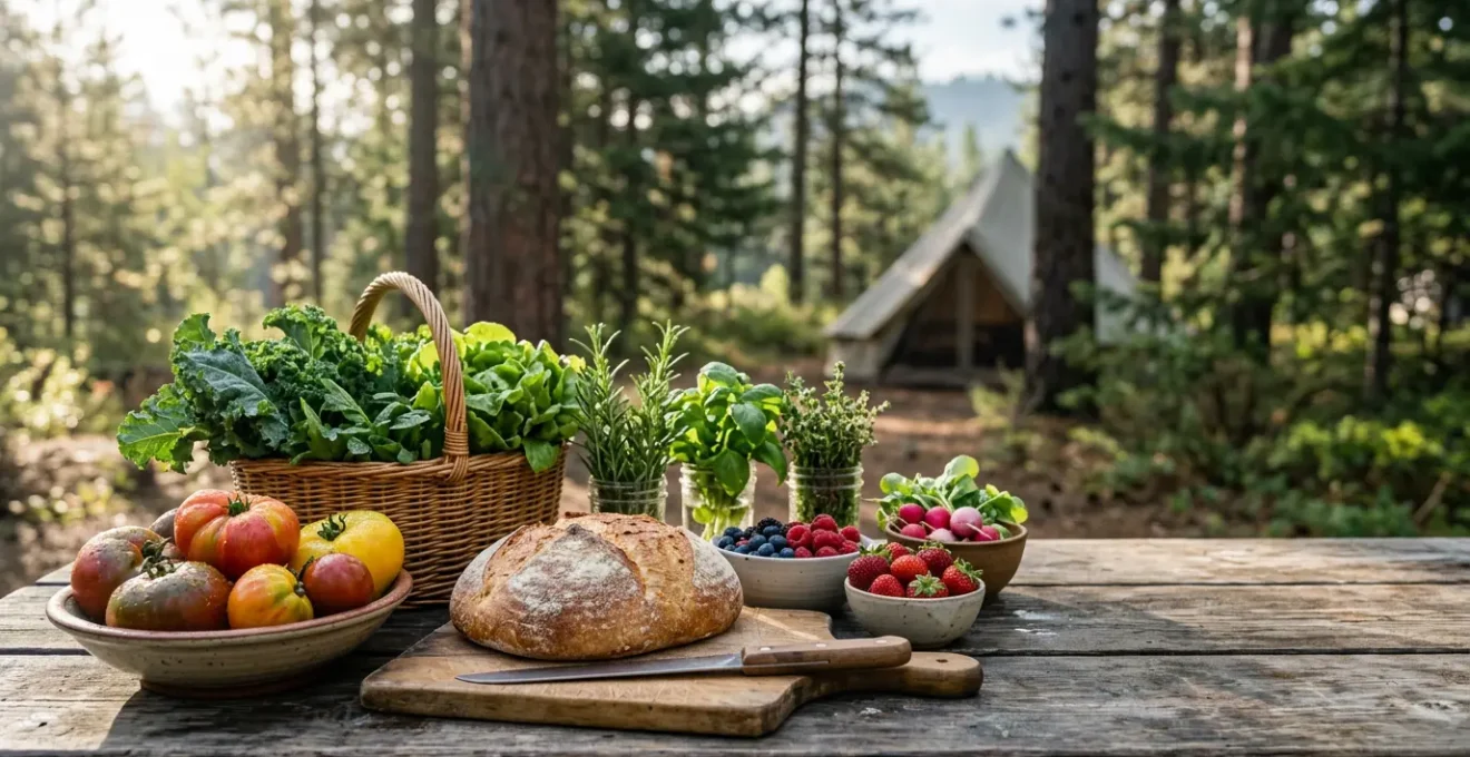 Frische regionale Marktprodukte für das Camping-Kochen