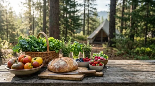 Frische regionale Marktprodukte für das Camping-Kochen