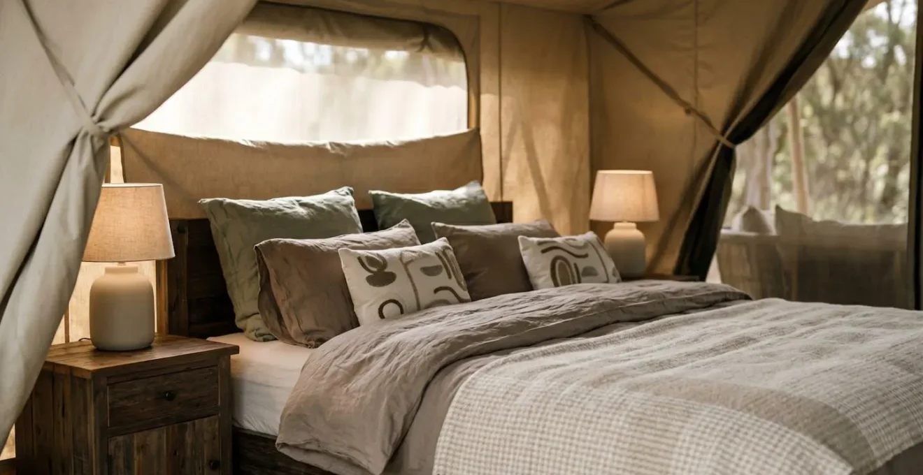 Hochwertiges Glamping-Zelt mit authentischer Luxus-Ausstattung im Vergleich zu einfacher Unterkunft