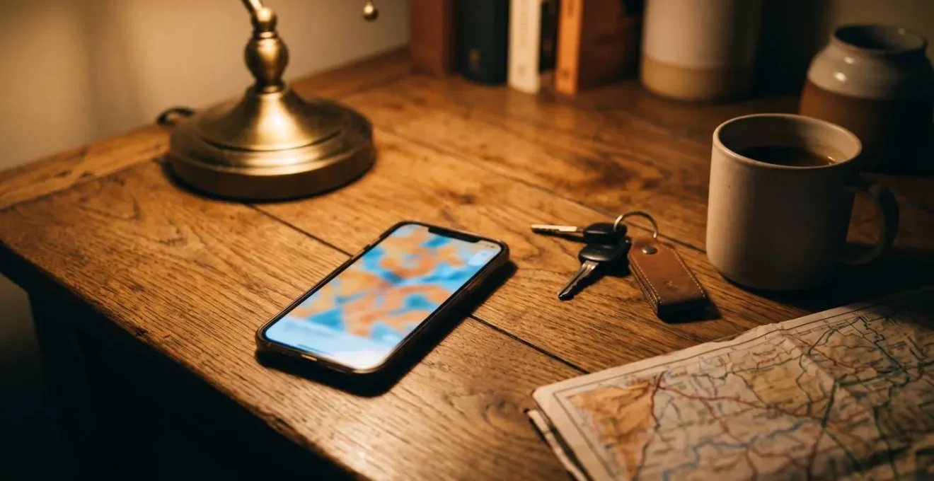 Smartphone beim Download von Offline-Kartenmaterial für eine sichere Reiseplanung
