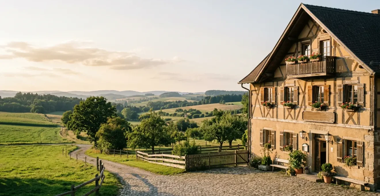 Traditioneller deutscher Landgasthof mit rustikaler Fassade und gemütlicher Atmosphäre abseits der Autobahn