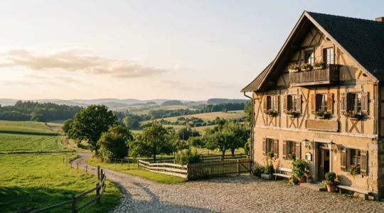 Traditioneller deutscher Landgasthof mit rustikaler Fassade und gemütlicher Atmosphäre abseits der Autobahn